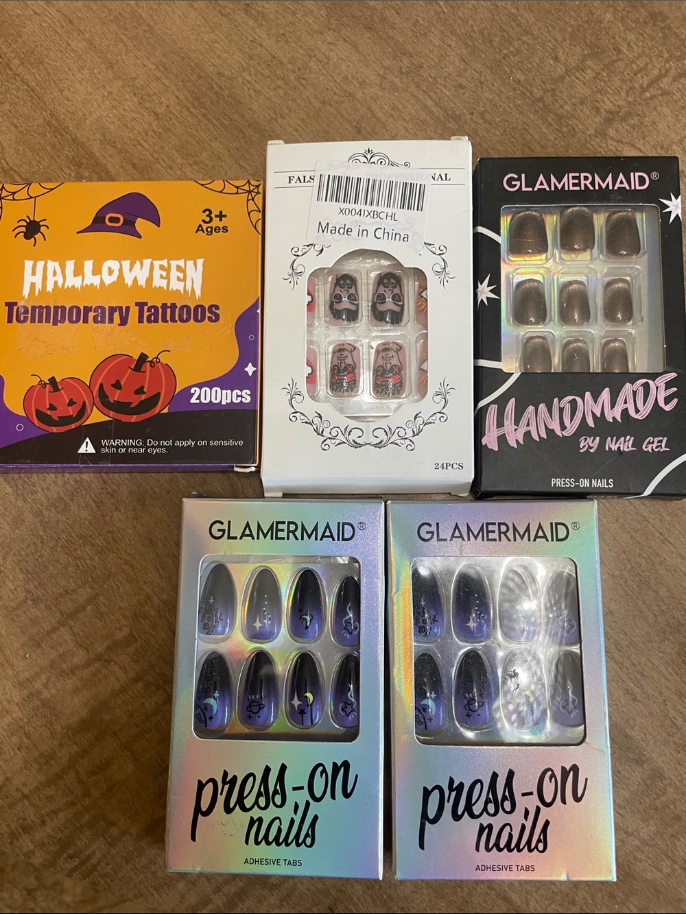 Press On Nails And Temporary Tattoos. Some Are Halloween Themed. NWT. Lot Of 5 .